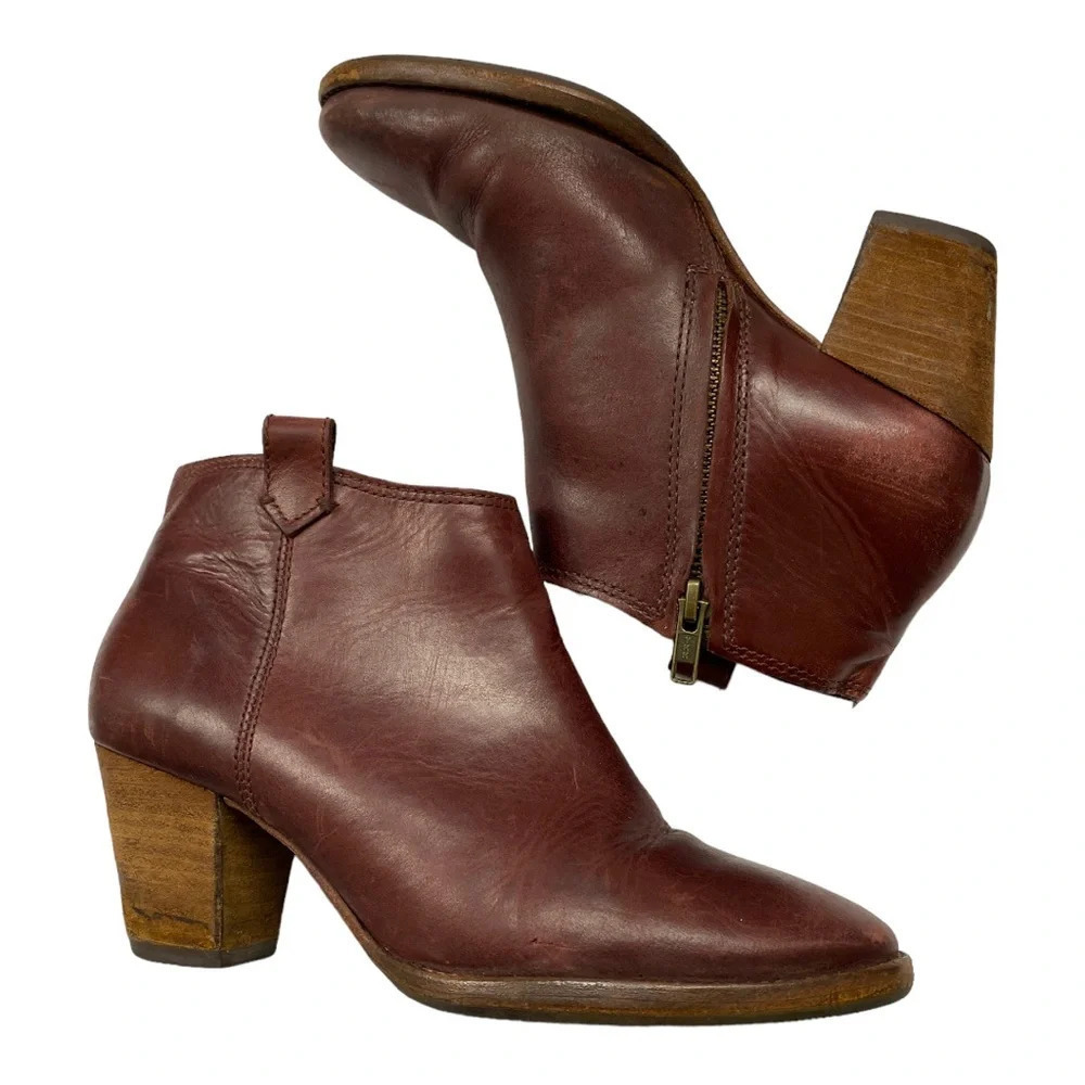 Madewell leather zipper ankle boot maroon size‎ 7